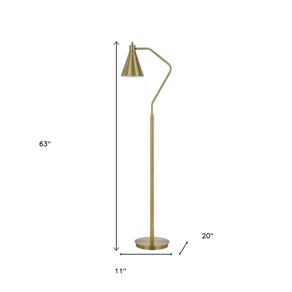 63" Antiqued Brass Metal Reading Floor Lamp With Antiqued Brass Metal Cone Shade — view 7