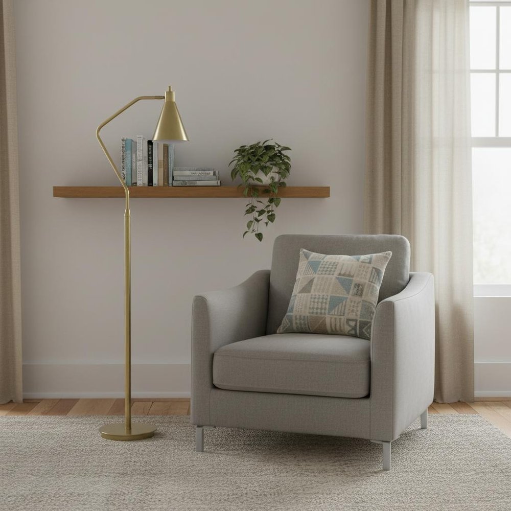 63" Antiqued Brass Metal Reading Floor Lamp With Antiqued Brass Metal Cone Shade — view 8