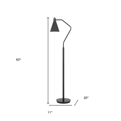 63" Gray Metal Reading Floor Lamp With Gray Metal Cone Shade HomeRoots