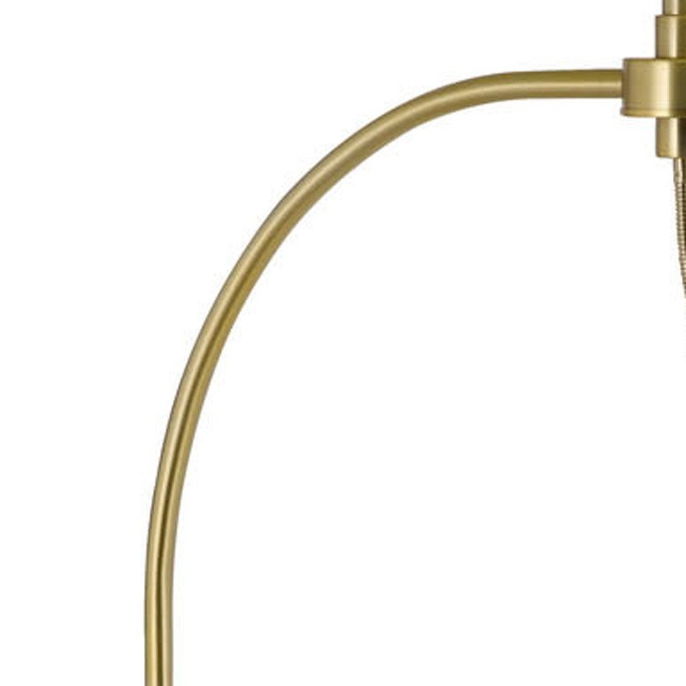 68" Antiqued Brass Metal Reading Floor Lamp With Off White Fabric Empire Shade HomeRoots