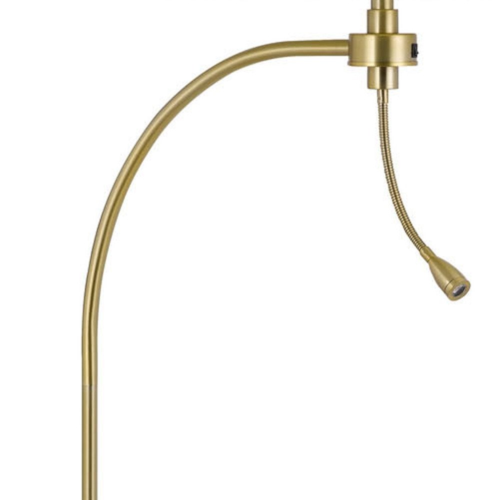 68" Antiqued Brass Metal Reading Floor Lamp With Off White Fabric Empire Shade HomeRoots
