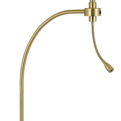 68" Antiqued Brass Metal Reading Floor Lamp With Off White Fabric Empire Shade HomeRoots