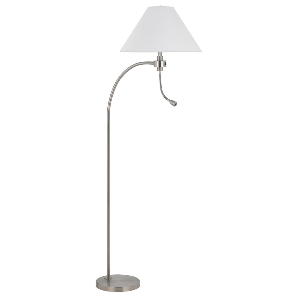 68" Nickel Metal Reading Floor Lamp With White Fabric Empire Shade