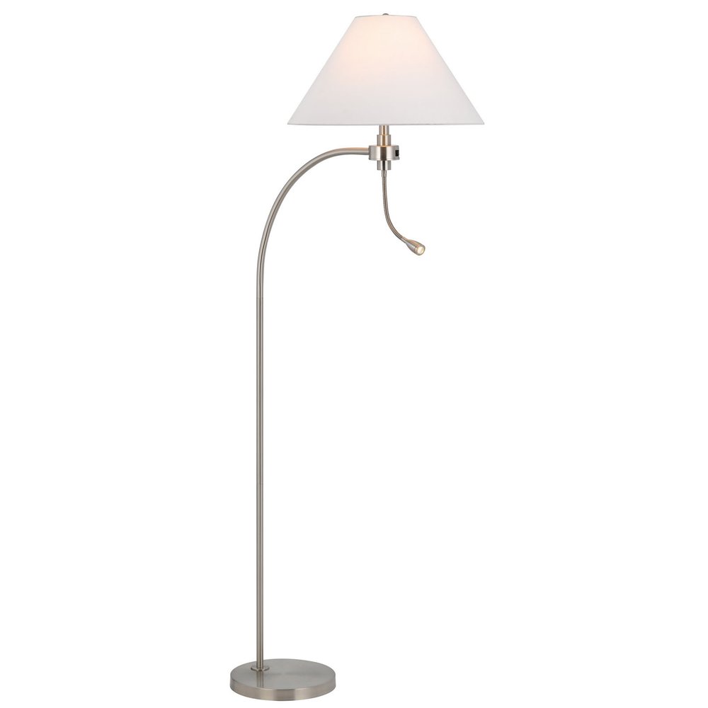 68" Nickel Metal Reading Floor Lamp With White Fabric Empire Shade — view 2