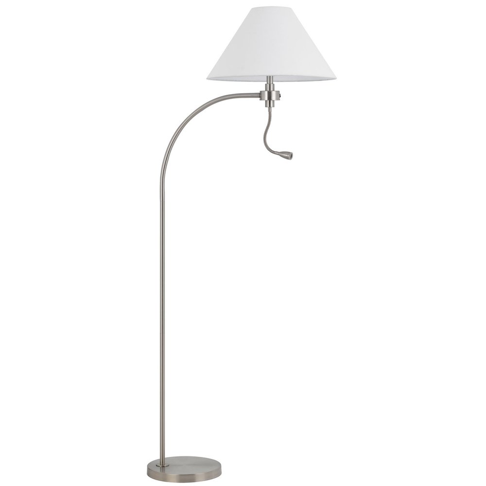 68" Nickel Metal Reading Floor Lamp With White Fabric Empire Shade — view 3