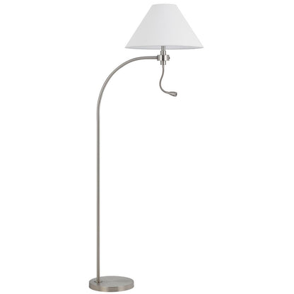 68" Nickel Metal Reading Floor Lamp With White Fabric Empire Shade