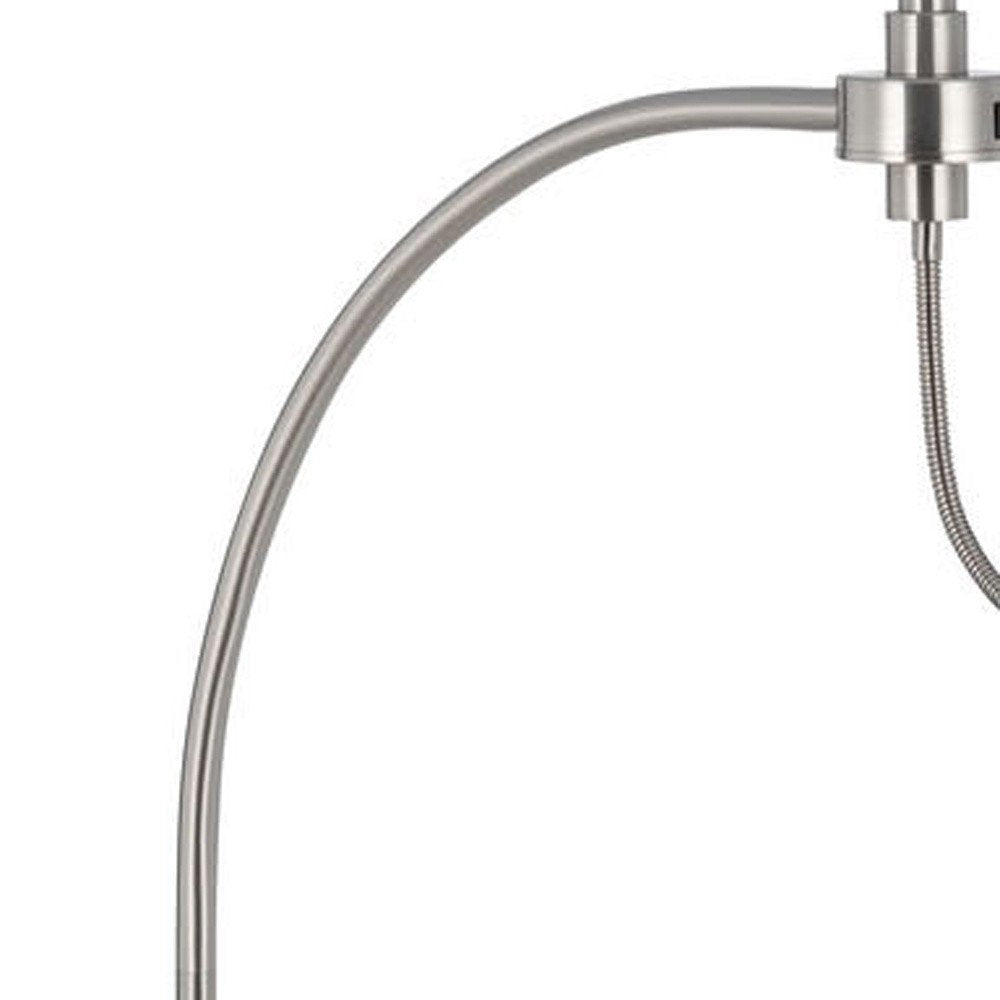68" Nickel Metal Reading Floor Lamp With White Fabric Empire Shade HomeRoots
