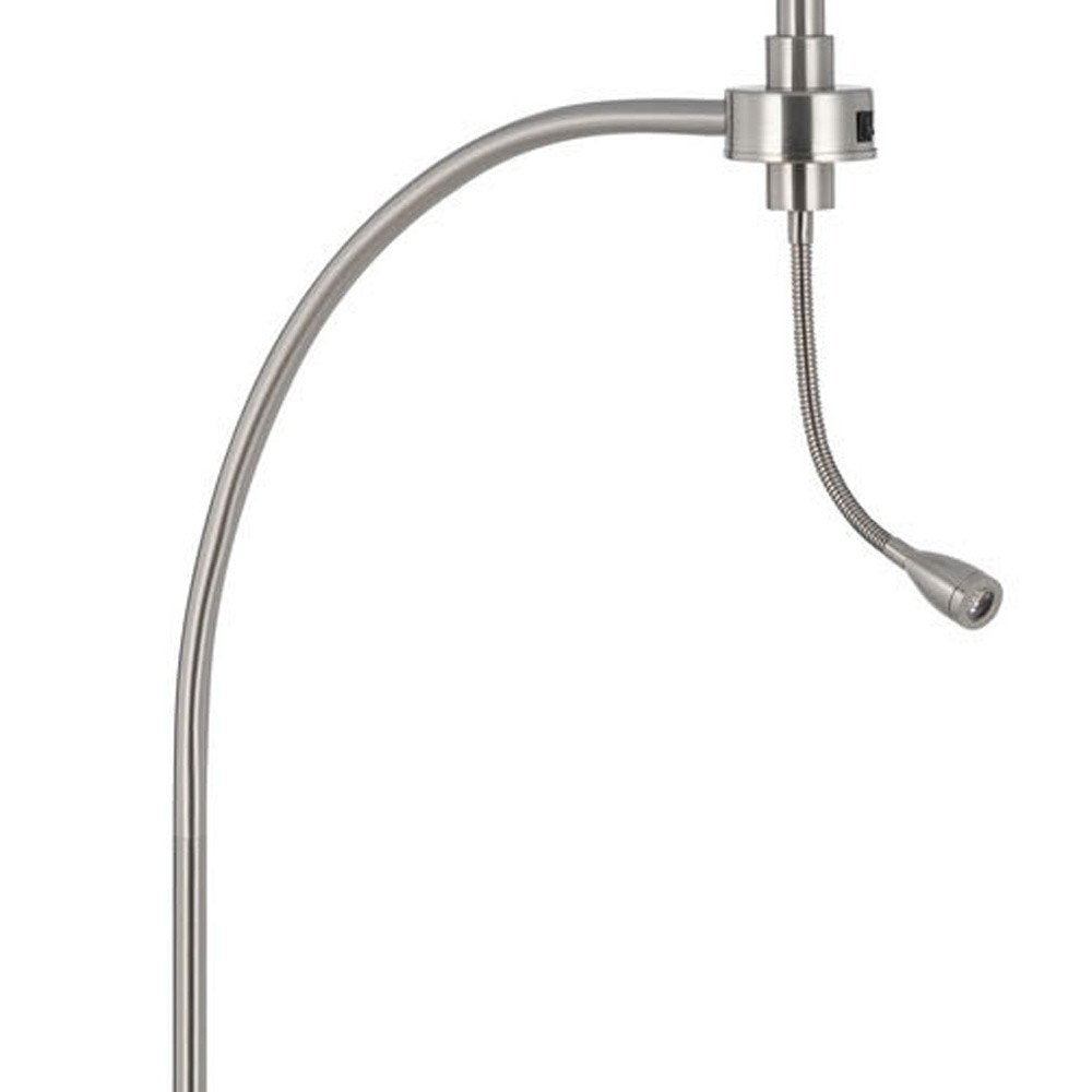 68" Nickel Metal Reading Floor Lamp With White Fabric Empire Shade HomeRoots
