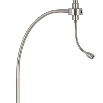 68" Nickel Metal Reading Floor Lamp With White Fabric Empire Shade
