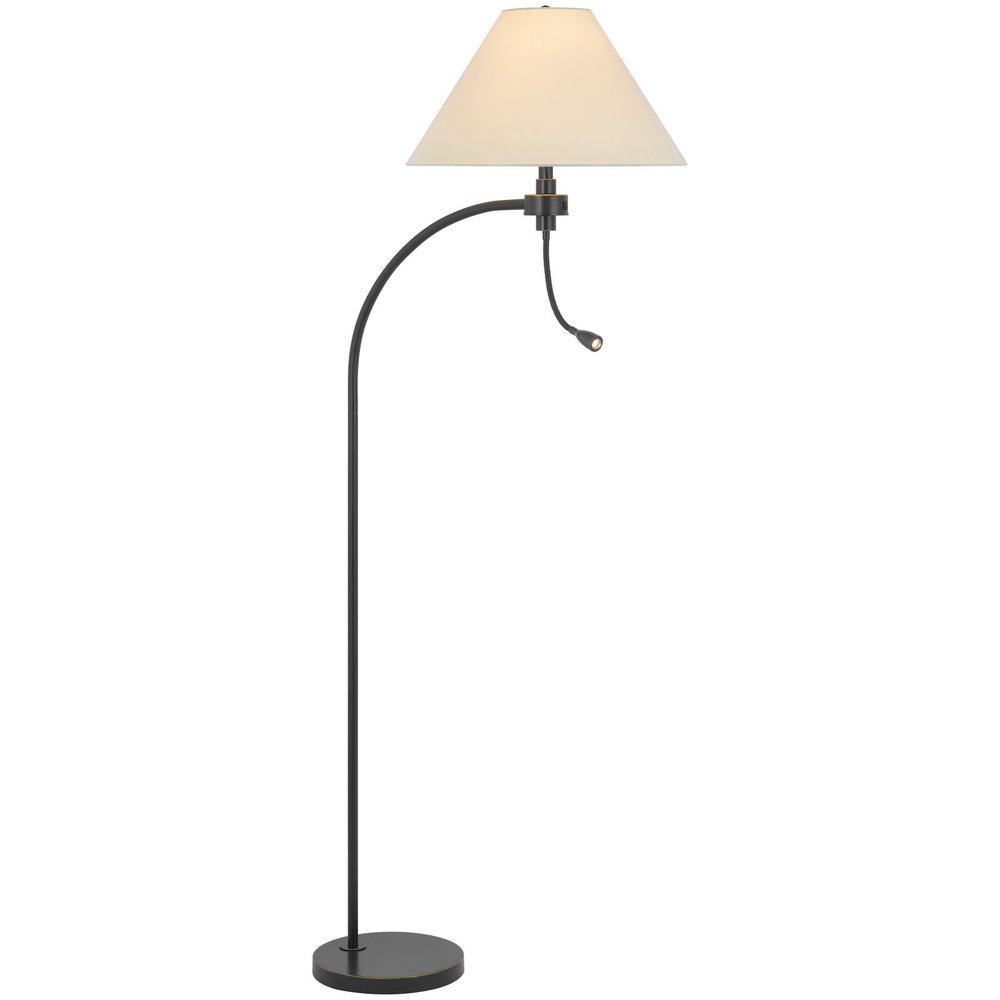 68" Bronze Metal Reading Floor Lamp With Off White Fabric Empire Shade — view 2