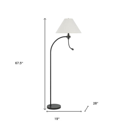 68" Bronze Metal Reading Floor Lamp With Off White Fabric Empire Shade HomeRoots
