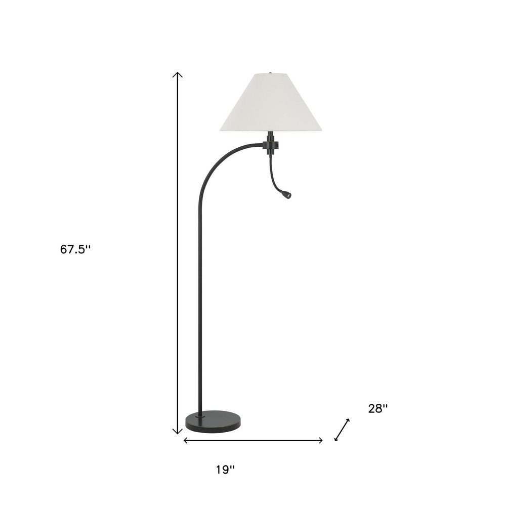 68" Bronze Metal Reading Floor Lamp With Off White Fabric Empire Shade — view 6