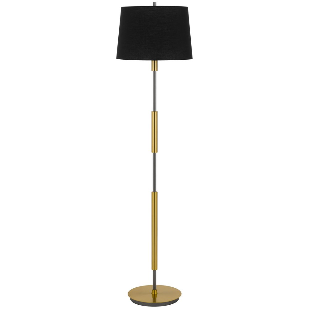 60" Antiqued Brass Metal Floor Lamp With Black Fabric Drum Shade — view 1