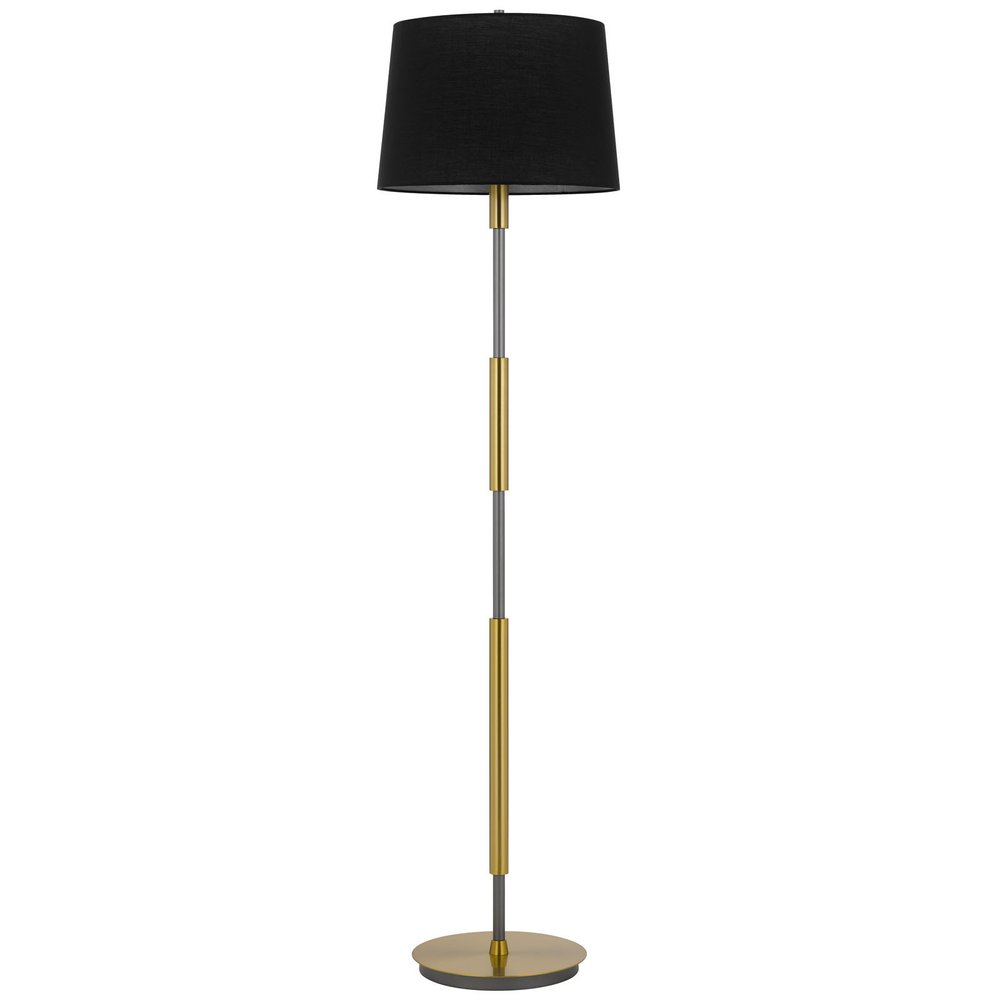 60" Antiqued Brass Metal Floor Lamp With Black Fabric Drum Shade HomeRoots