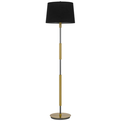 60" Antiqued Brass Metal Floor Lamp With Black Fabric Drum Shade HomeRoots