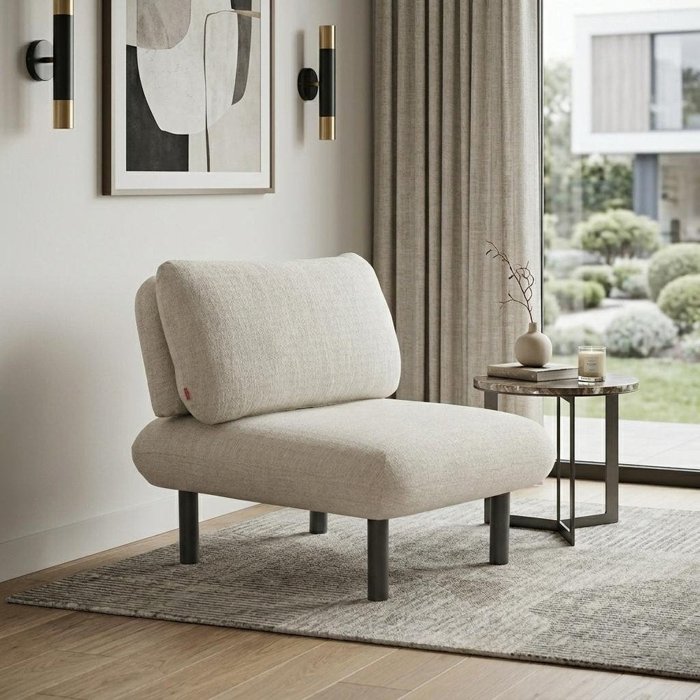 33" Beige and Black Fabric Side Chair HomeRoots