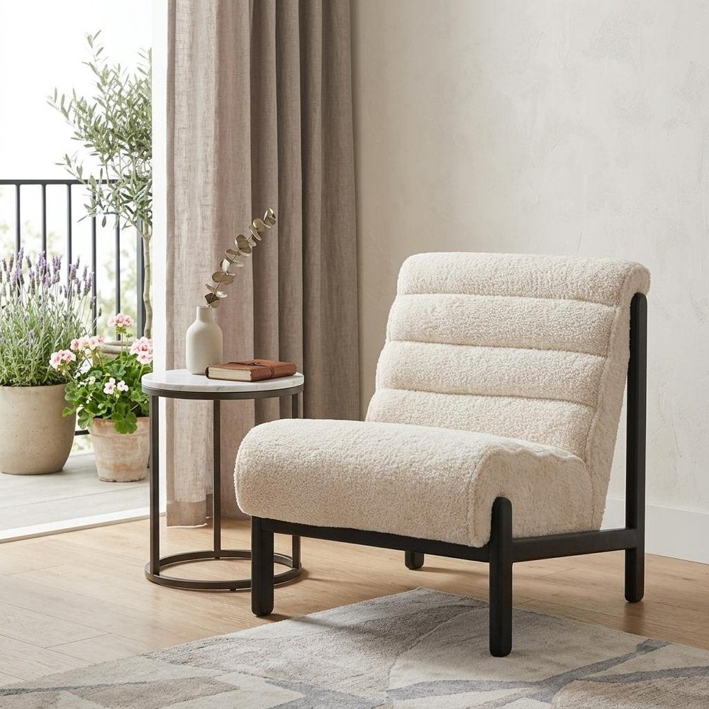 26" Beige and Black Upholstered Side Chair HomeRoots