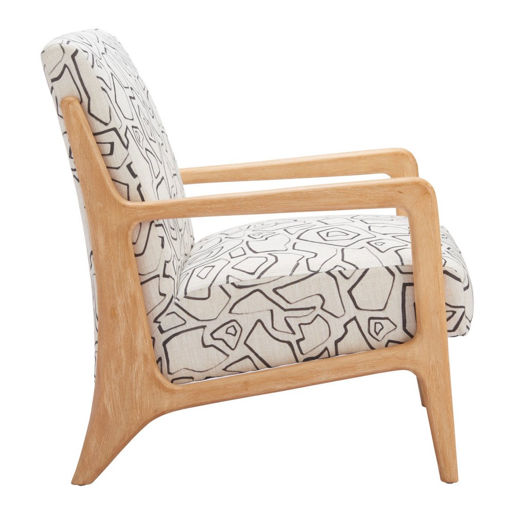 27" Beige and Natural Upholstered Geometric Arm Chair HomeRoots
