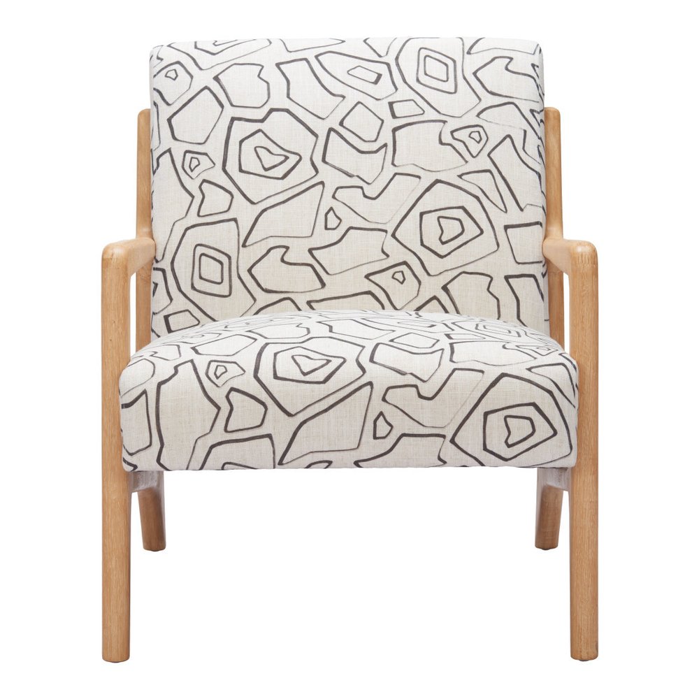 27" Beige and Natural Upholstered Geometric Arm Chair HomeRoots