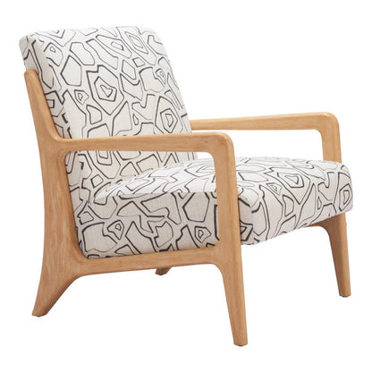 27" Beige and Natural Upholstered Geometric Arm Chair HomeRoots