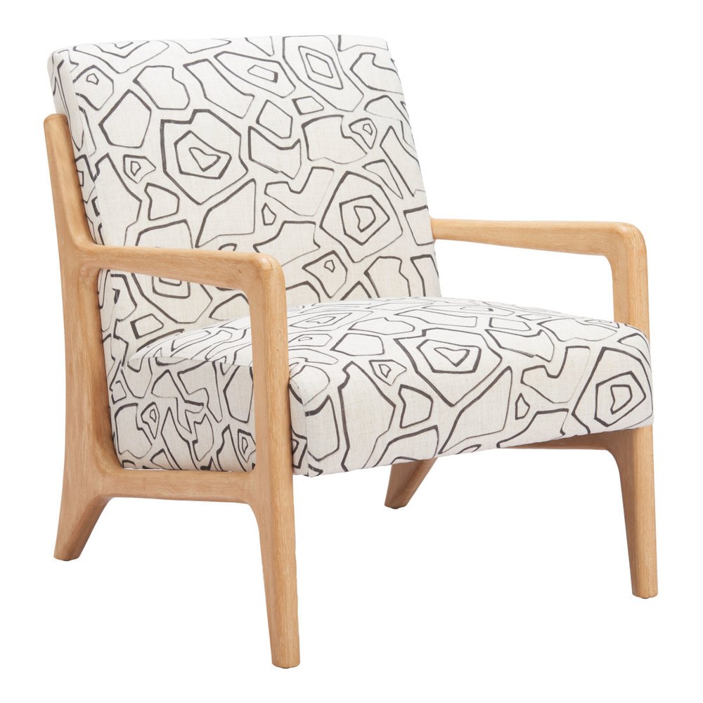 27" Beige and Natural Upholstered Geometric Arm Chair HomeRoots