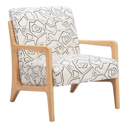 27" Beige and Natural Upholstered Geometric Arm Chair HomeRoots