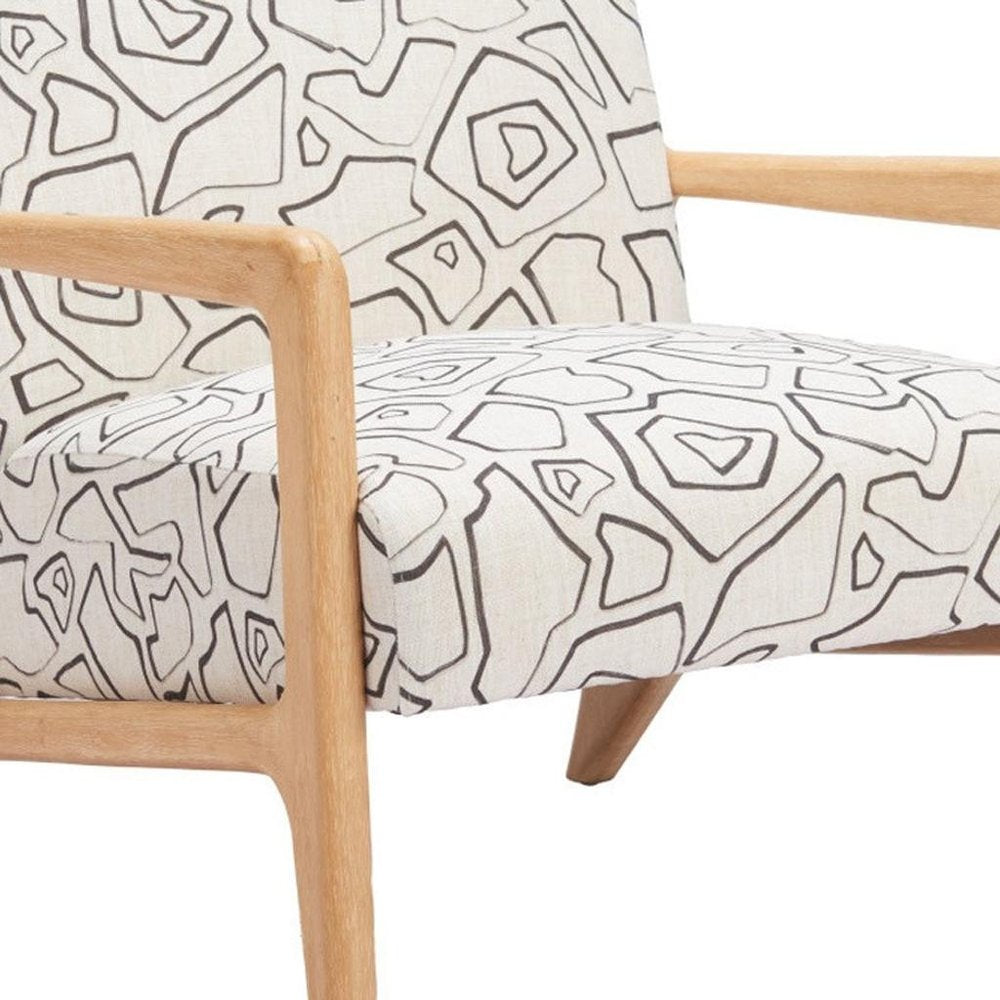27" Beige and Natural Upholstered Geometric Arm Chair HomeRoots