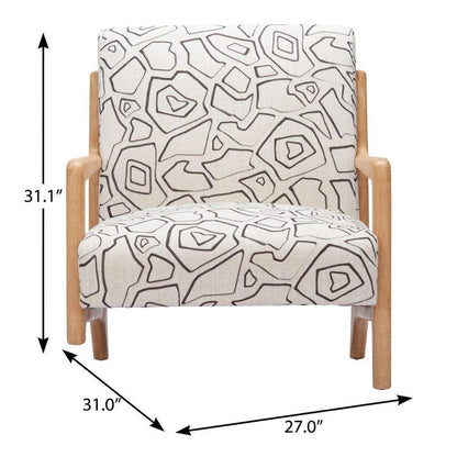 27" Beige and Natural Upholstered Geometric Arm Chair HomeRoots