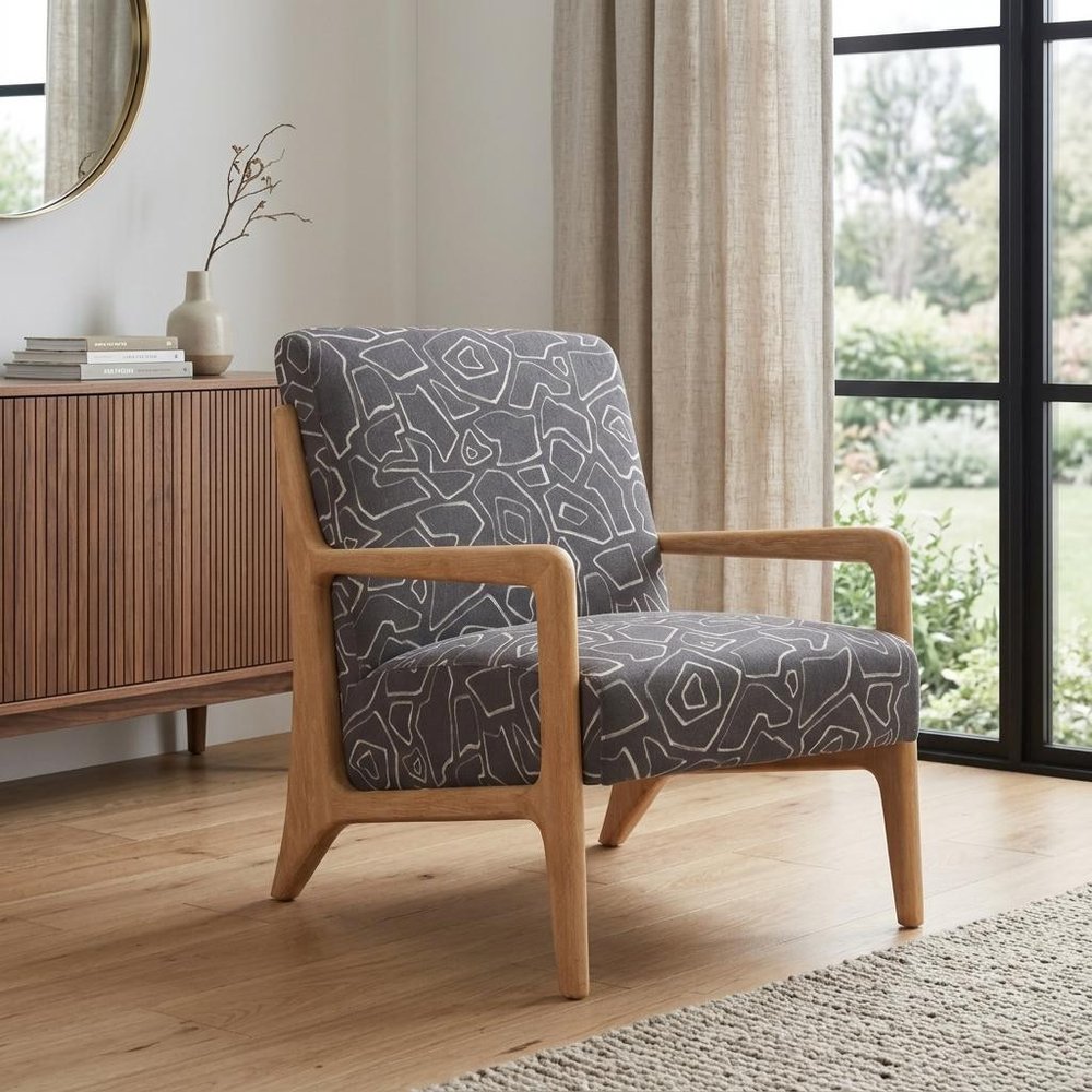 27" Gray and Natural Upholstered Arm Chair HomeRoots