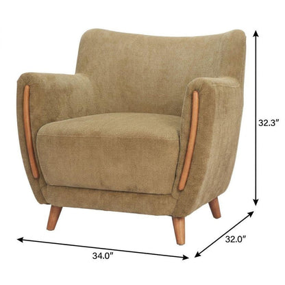34" Green and Brown Upholstered Arm Chair HomeRoots