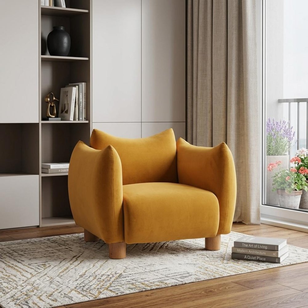 36" Mustard and Yellow Upholstered Arm Chair HomeRoots