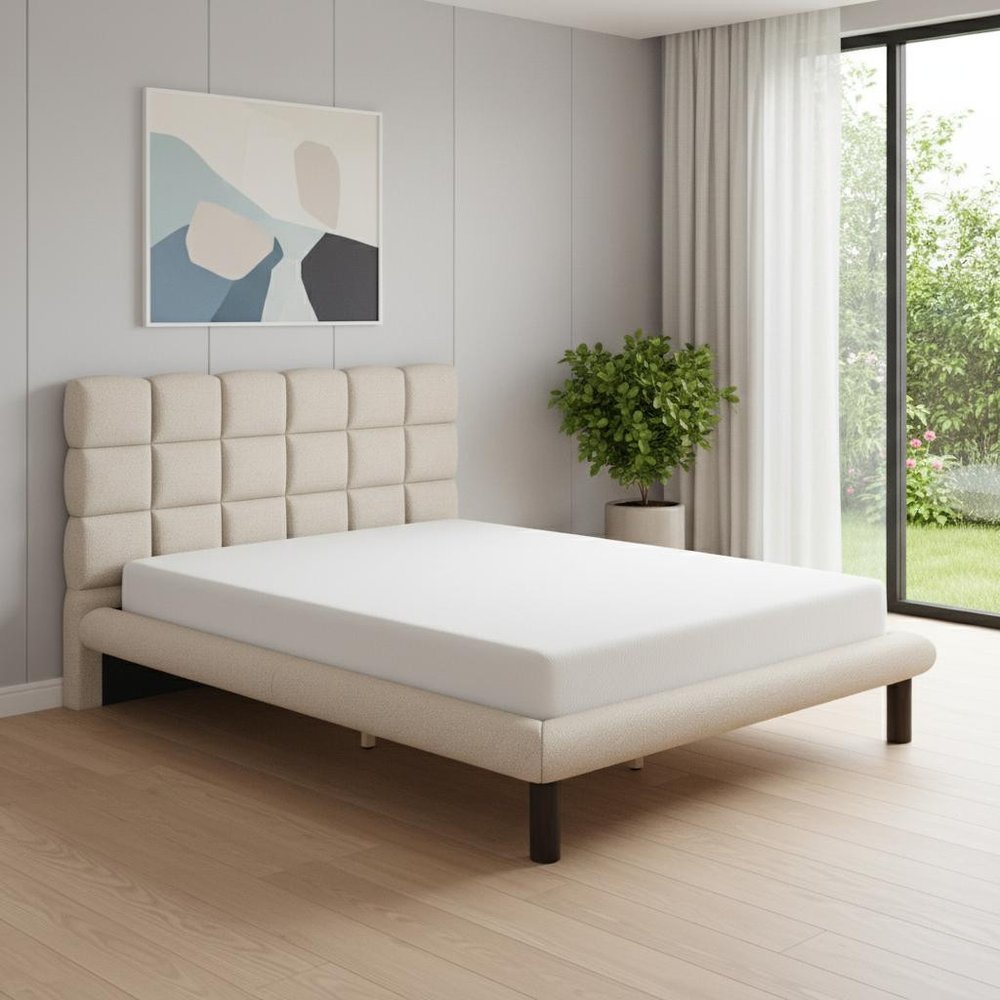 Beige Upholstered Queen Bed Frame HomeRoots