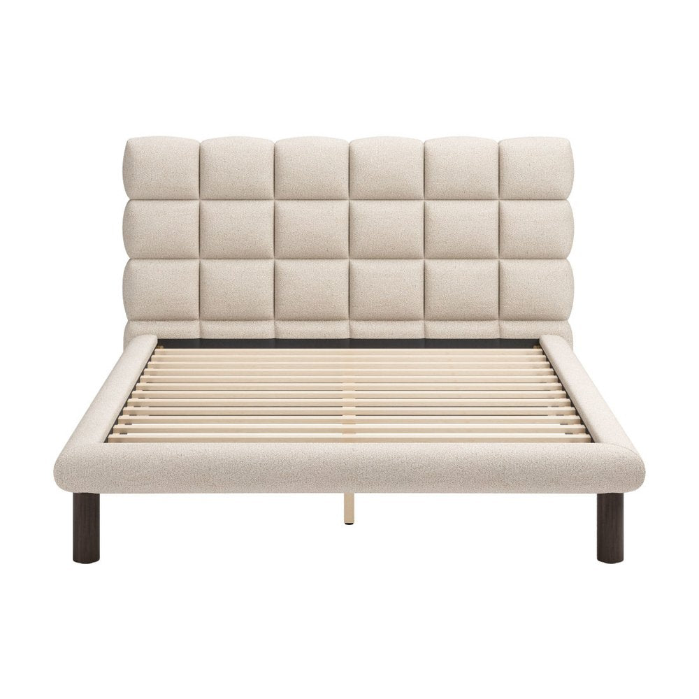 Beige Upholstered Queen Bed Frame HomeRoots