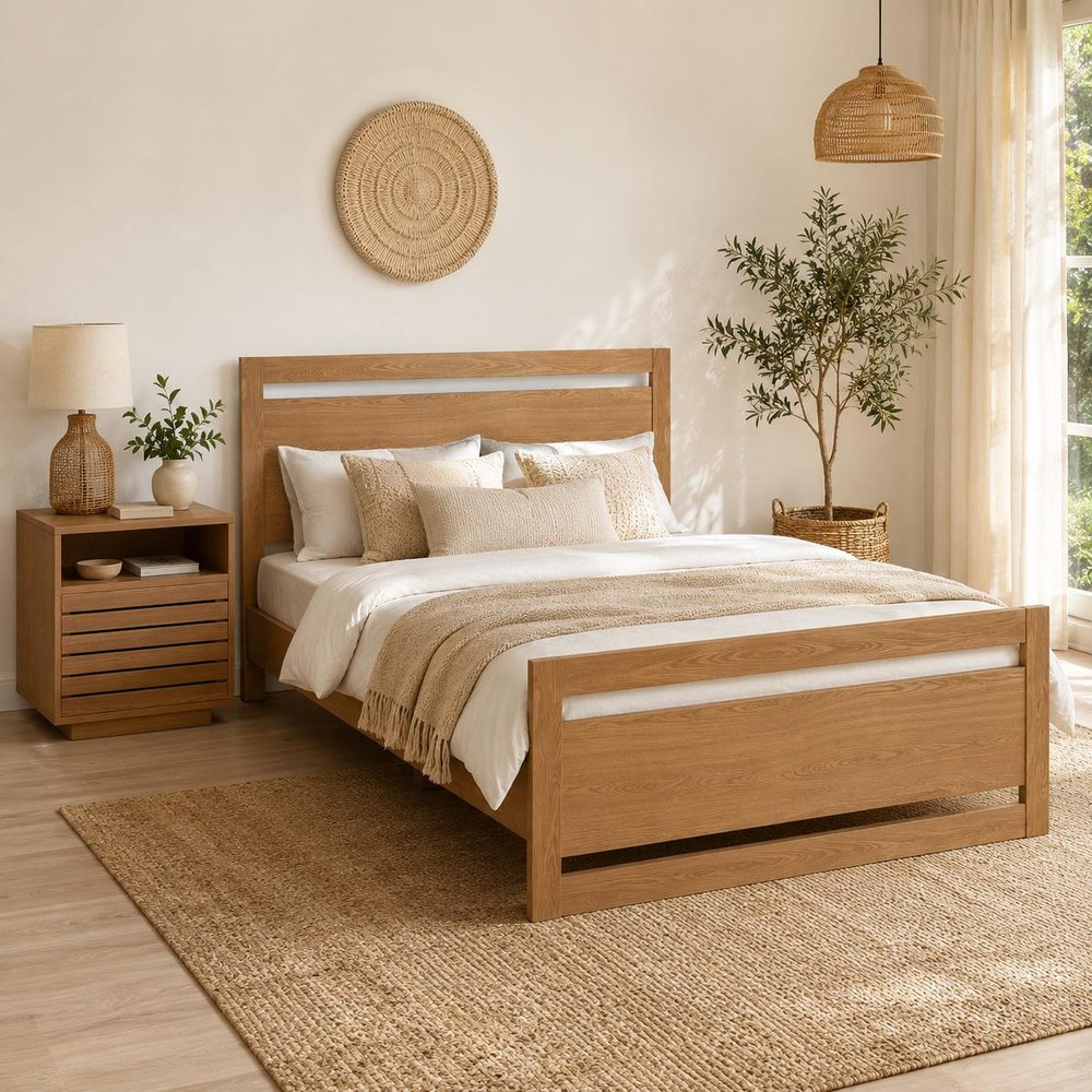 Natural Wood Queen Bed Frame HomeRoots