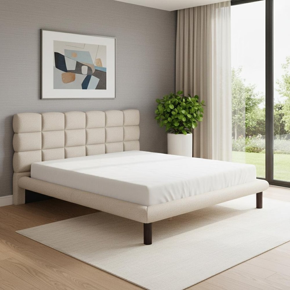 Beige Upholstered King Bed Frame HomeRoots