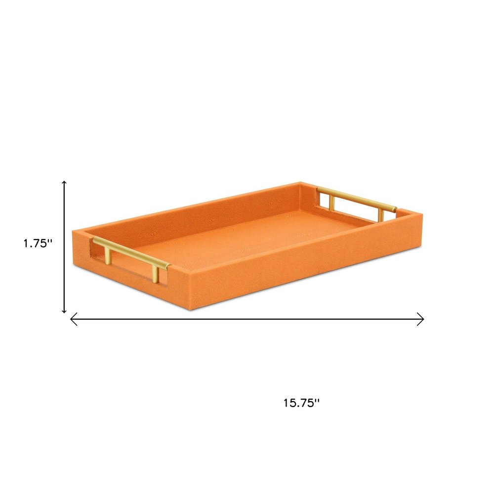 16" Orange And Gold Faux Shagreen Handmade Serving Tray With Handles HomeRoots
