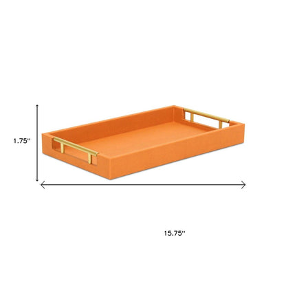 16" Orange And Gold Faux Shagreen Handmade Serving Tray With Handles HomeRoots