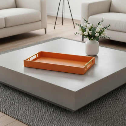 16" Orange And Gold Faux Shagreen Handmade Serving Tray With Handles HomeRoots
