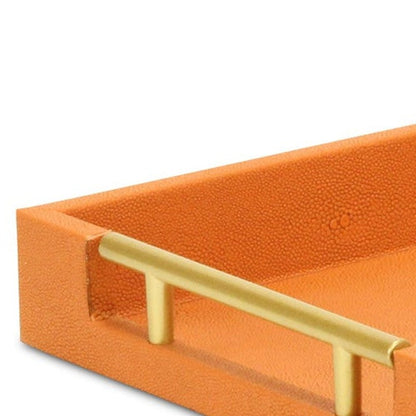 16" Orange And Gold Faux Shagreen Handmade Serving Tray With Handles HomeRoots