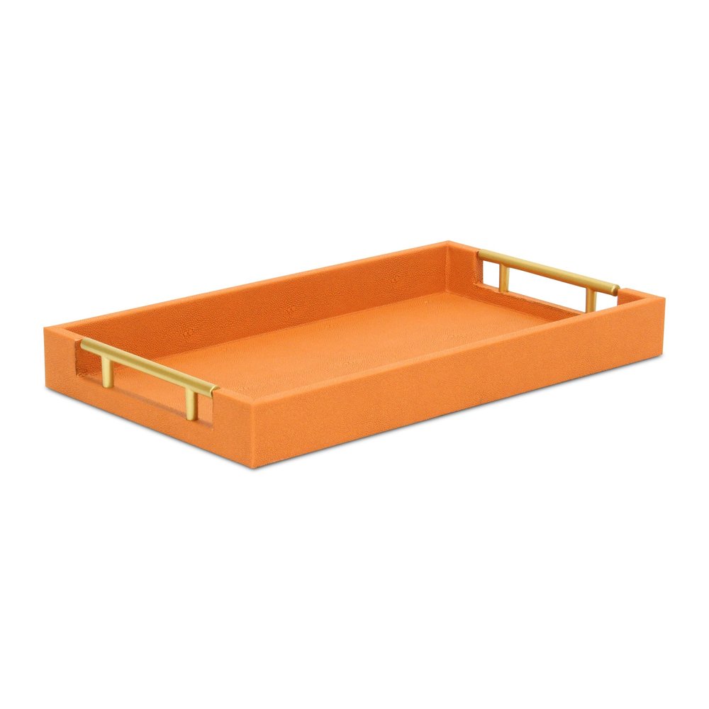 16" Orange And Gold Faux Shagreen Handmade Serving Tray With Handles HomeRoots