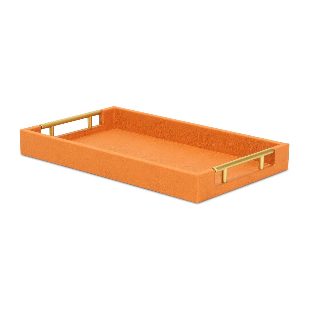 16" Orange And Gold Faux Shagreen Handmade Serving Tray With Handles HomeRoots