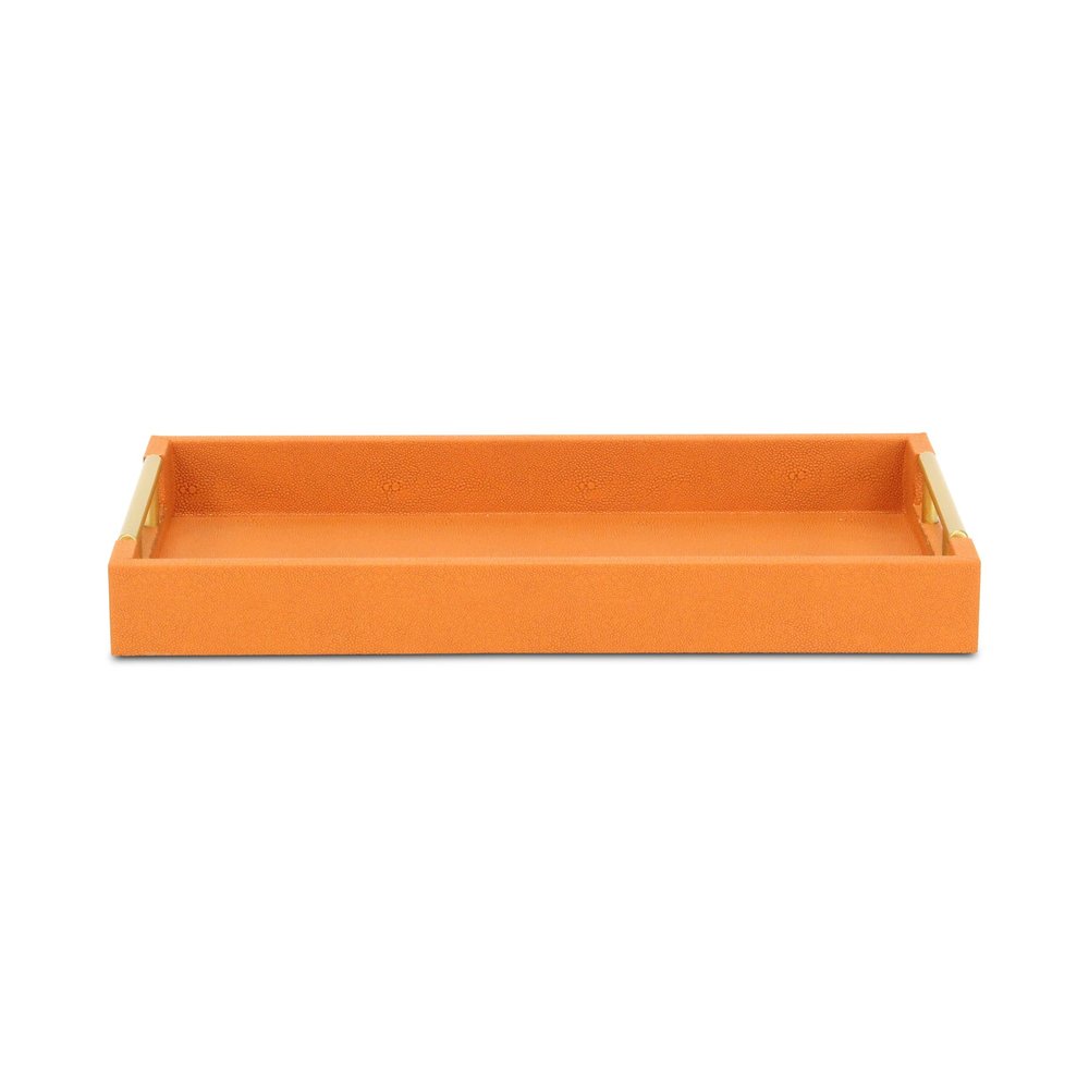 16" Orange And Gold Faux Shagreen Handmade Serving Tray With Handles HomeRoots