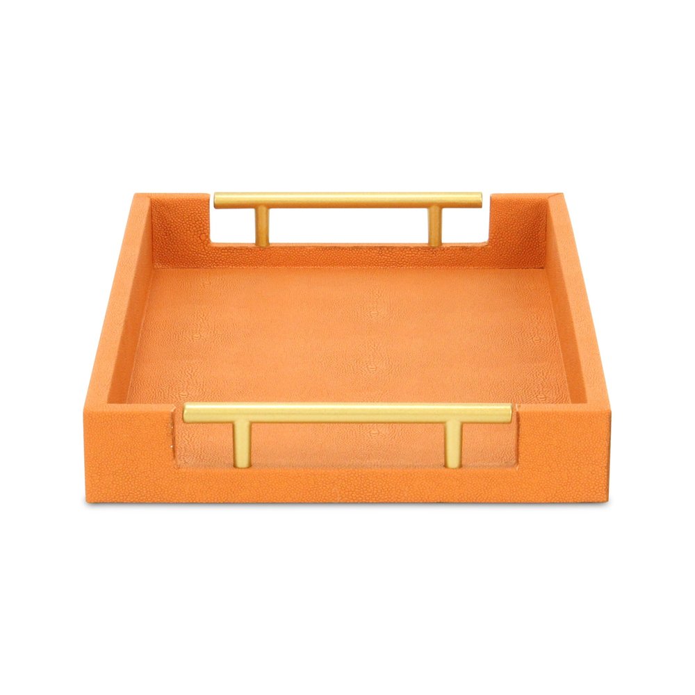 16" Orange And Gold Faux Shagreen Handmade Serving Tray With Handles HomeRoots