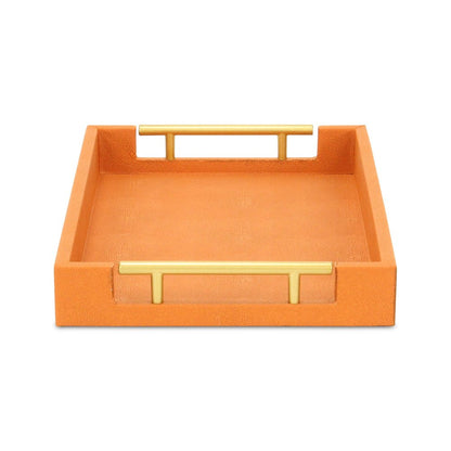 16" Orange And Gold Faux Shagreen Handmade Serving Tray With Handles HomeRoots