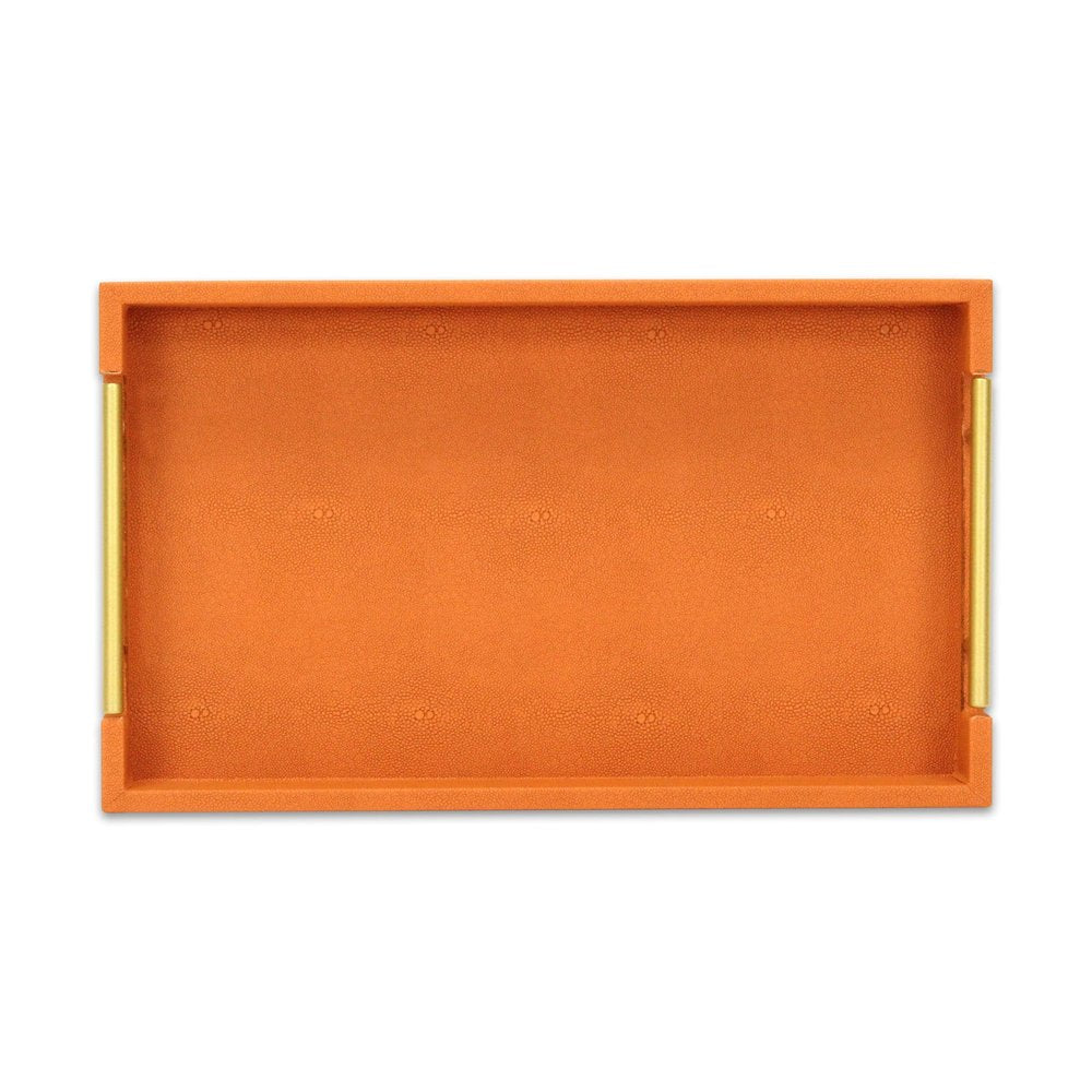 16" Orange And Gold Faux Shagreen Handmade Serving Tray With Handles HomeRoots