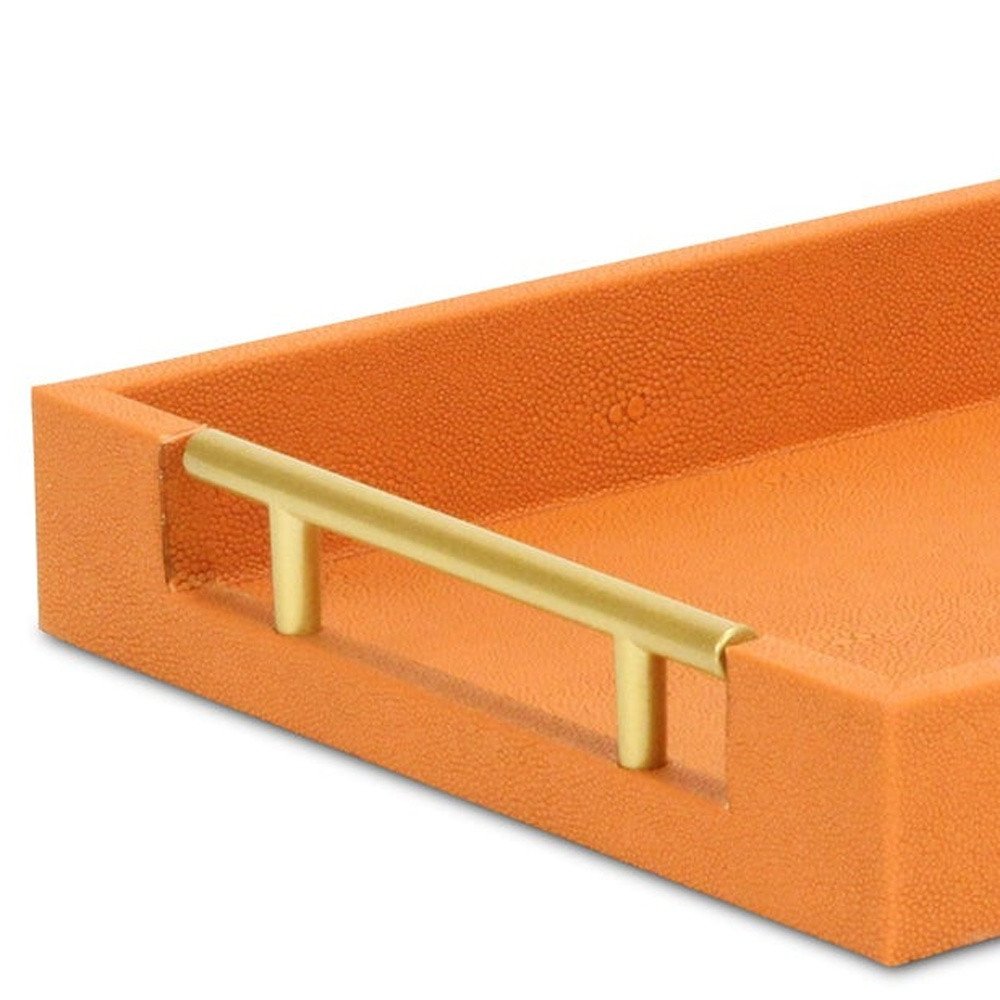 16" Orange And Gold Faux Shagreen Handmade Serving Tray With Handles HomeRoots