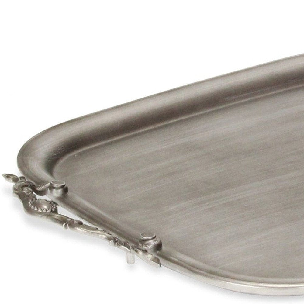 19" Silver Cast Iron Handmade Vanity Tray With Handles HomeRoots