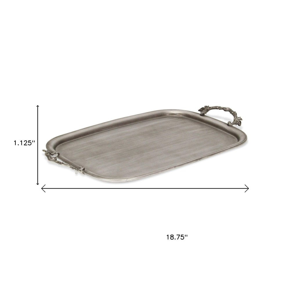 19" Silver Cast Iron Handmade Vanity Tray With Handles HomeRoots