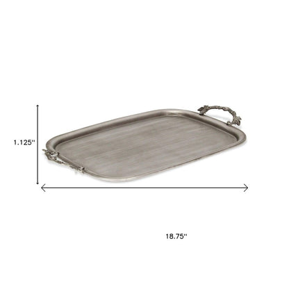 19" Silver Cast Iron Handmade Vanity Tray With Handles HomeRoots