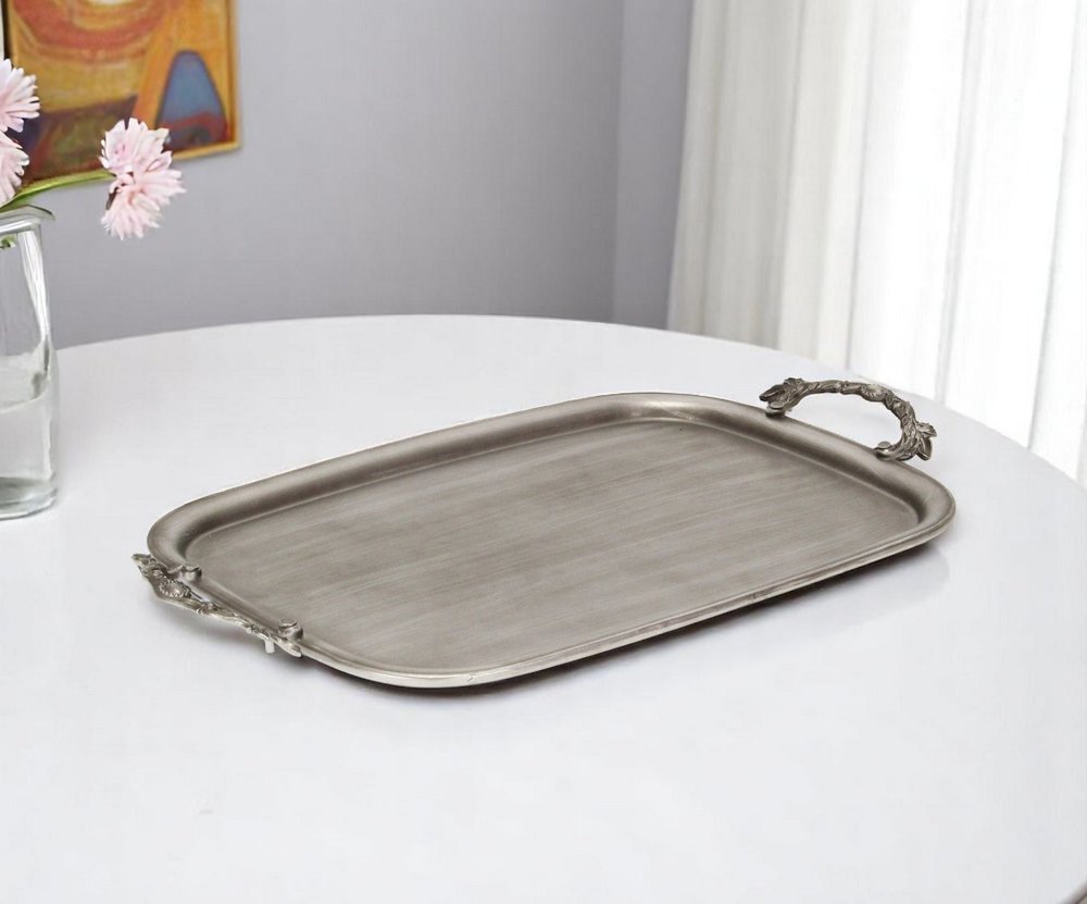 19" Silver Cast Iron Handmade Vanity Tray With Handles HomeRoots